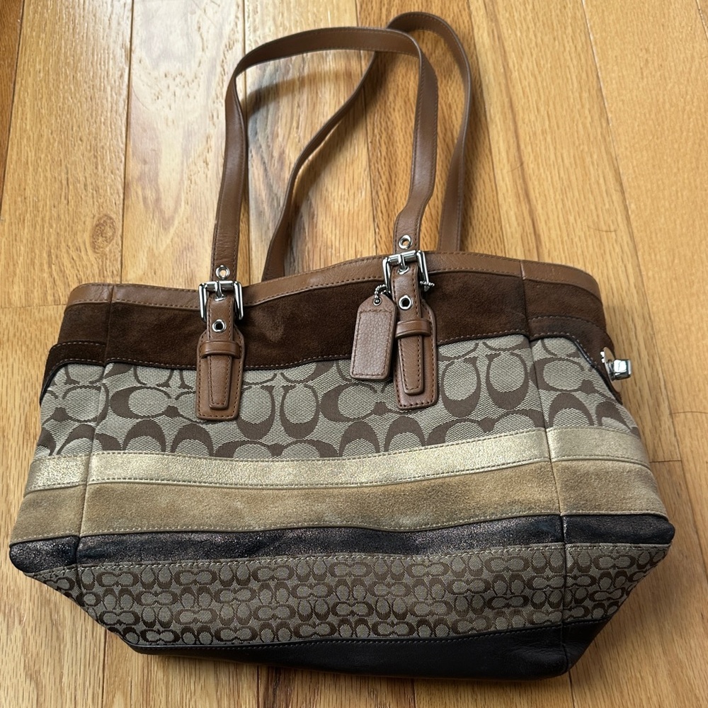 Coach Brown and Tan Signature Tote